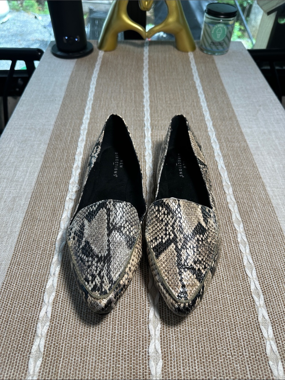new directions Neutral Snakeskin Pointed Slip-On Flats